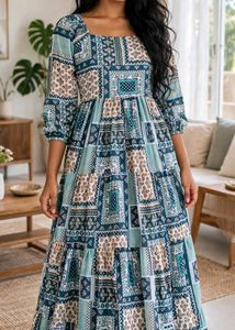 Boho Patchwork Tiered Midi Dress