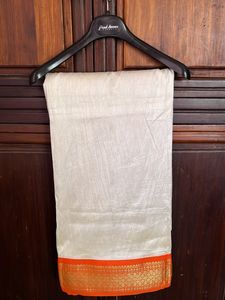 Off White with Orange Border Cotton Silk Saree