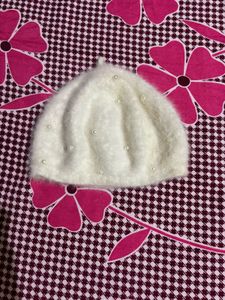 White Pearl Embellished Beanie