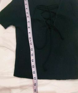 Ribbed Lace-Up Black zara top
