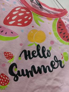 Pink Fruit Print "Hello Summer" T-Shirt
