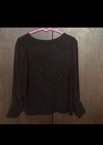 Chic Sheer Neckline Black Top