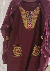 2 side pocket cotton dress with odhni