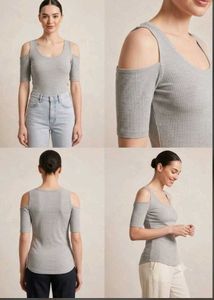 Grey Cold Shoulder Ribbed Top