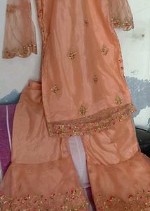 Peach Embroidered Kurta Set with Sharara