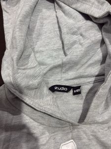 Grey Cropped Hoodie with Vintage Print