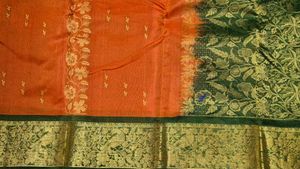 Vibrant Orange &amp; Green Saree with Gold Border