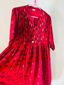 Vibrant Red Printed Kurta