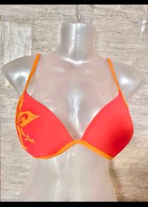 Red Bikini Top with Floral Detail