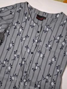Grey Floral Striped Kurta