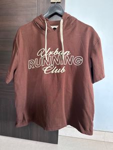 Brown Short Sleeve Graphic Hoodie