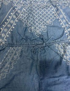 Denim Embroidered Strapless Romper