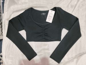 Chic Black Ruched Crop Top