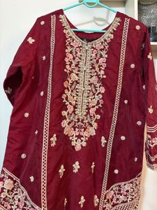 luxury Maroon pakistani suit with beautiful heavy