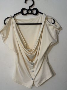 Cowl Neck Button Up Top