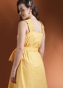 Large Size Sunny Yellow A-Line Midi Dress
