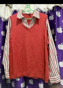 Vintage Red Argyle Sweater Vest attached shirt