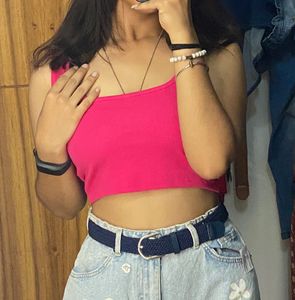 Vibrant Pink Ribbed Crop Top