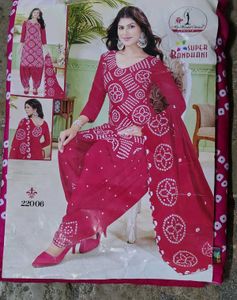 Pink Bandhani printed Dress Material