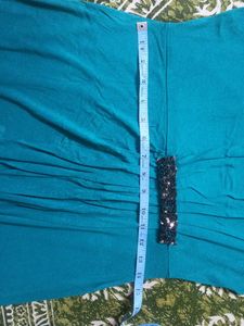 Teal Ruched Dress with Embellished Waist