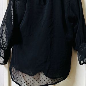 Chic Black Sheer Sleeve Top
