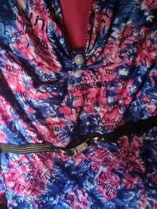 V-Neck Floral Print Dress with Belt