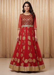 Stunning Red &🎁🆕 Gold Ethnic Gown