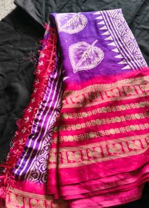 Vibrant Purple &amp; Pink Silk Saree