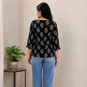 Black Floral Printed Casual kurti for Women size -