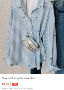 Chic Bow Print Striped Casual Shirt