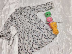 White Printed top with Blue Motifs