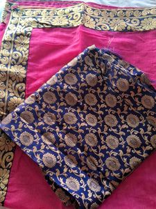 Vibrant Pink Silk Saree with Golden Floral Border