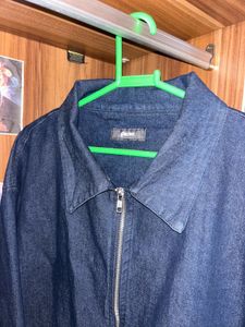 denim blend jacket with extra large sleeve