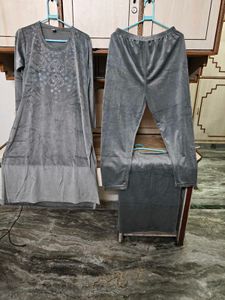 Grey Velvet Kurta Pant Set,and stall