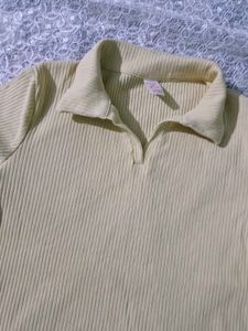 Ribbed Yellow Polo Crop Top