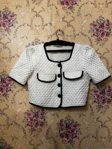White Textured Crop Jacket