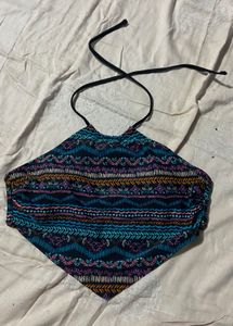Patterned Padded Halter Bikini Top