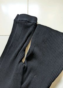 Ribbed Split Hem Bootcut Pants