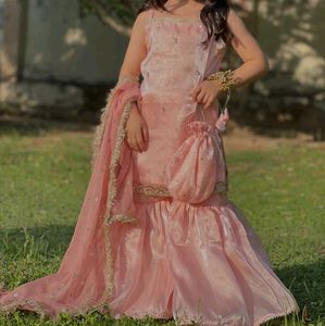 Girls Pink Embroidered Sharara Set with Dupatta