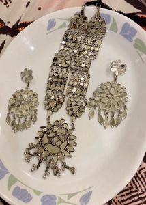 New Oxidized Silver Mirror Work Jewellery Set