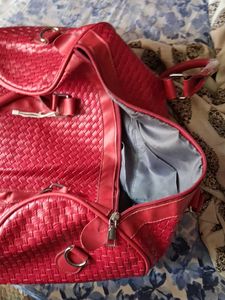 Chic Red Woven Travel Duffle Bag