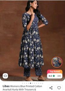 Libas Blue Printed Cotton Anarkali Kurta Set