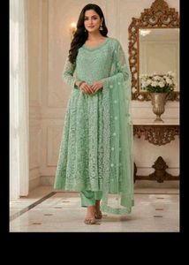 semi stitched Elegant Mint Green Kurta Set