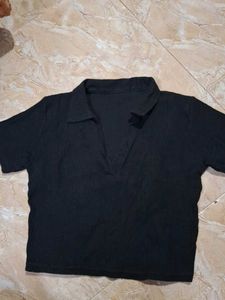 Black Collared Cropped Top