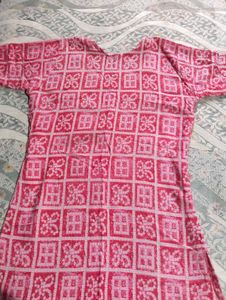 Pink Printed Kurta with Embroidery