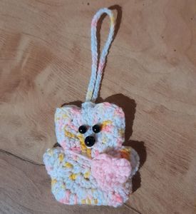Crochet Mini Teddy Bear Pouch Cum Keychain
