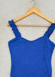 Vibrant Blue Ruffle Strap Bodysuit