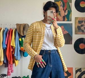 💛 Mustard Yellow Striped Cotton Shirt | Mandarin
