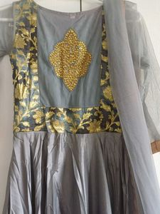 Elegant Grey ethnic gown with Kundan work