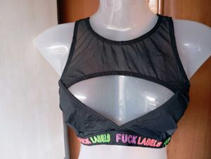 Stylish Black Mesh Sports Bra